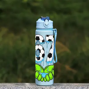 1pc Soccer & 67 Print Outdoor Plastic Water Bottle, Blue, Green SixSeven Printed Design Sports Drinking Bottle, Featuring a One-Touch Opening, Ideal for Travel, camping, Portable Water Bottle
