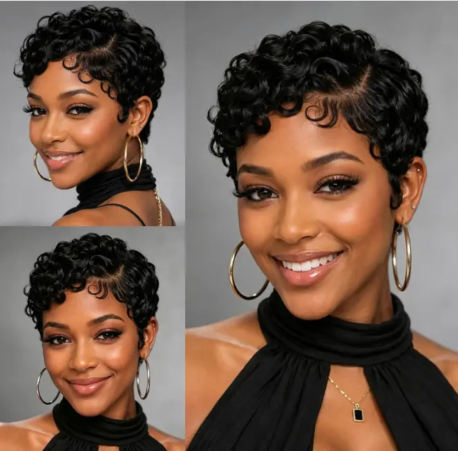 Short Curly Pixie Cut Wig Short Curly 13X4 Lace Front Pixie Cut Wigs 100% Human Hair for Black Women, Curly Deep Wave 13x4 HD Lace Front Wigs Pre Plucked Glueless Wig Finger Wavy Natural Look Daily Wear Mommy Wig, Black anora