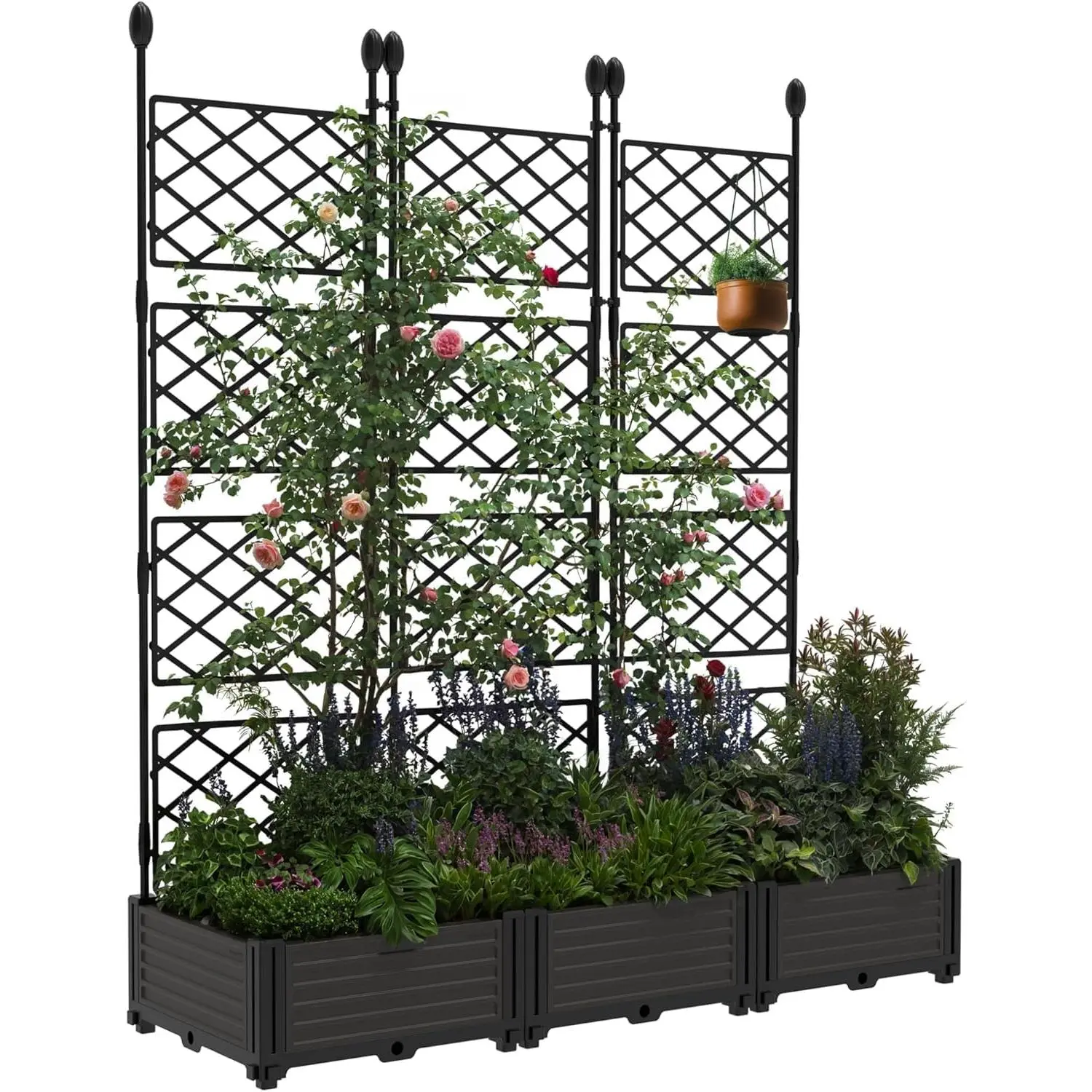 3 PCS Outdoor Metal Raised Flower Bed with Trellis - Vertical Grow Planter Box Privacy Screen for Patio Climbing Plants, Balconies, 48Lx16Wx63H inch, Long-Lasting Home Improvement Garden Supply