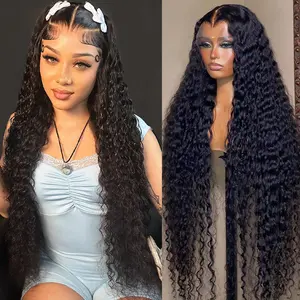 【Clearance sale】Bling Hair 180% Density Water Wave/Deep Wave /Curly 13x6 13x4 HD Transparent Lace Front Wigs Human Hair Pre Plucked Deep Curly Frontal Wigs Wet and Wavy Human Hair Wig for Women Water Wave Lace Wig Natural Color