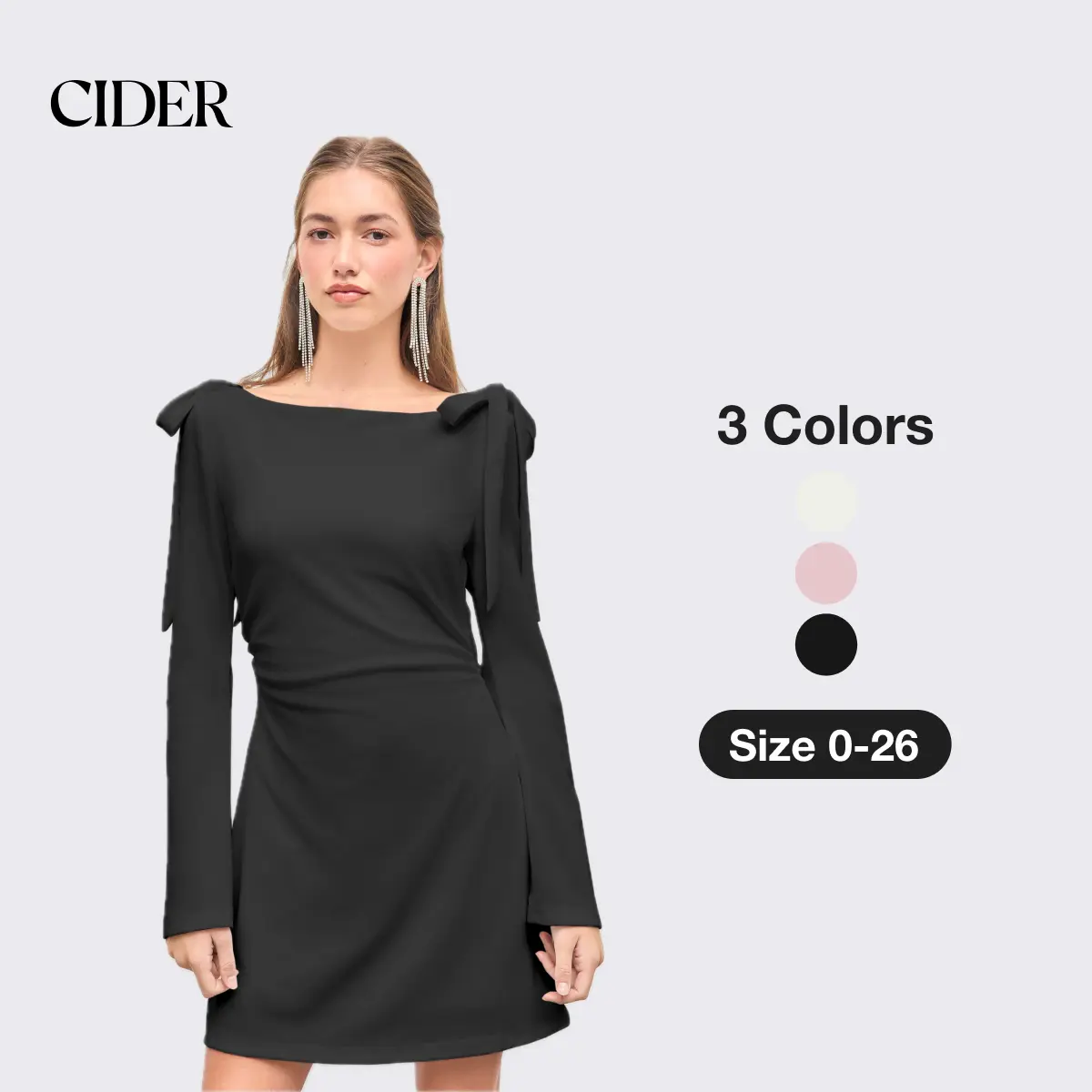 Cider Boat Neckline Solid Ruched Bowknot Mini Dress SohoChic