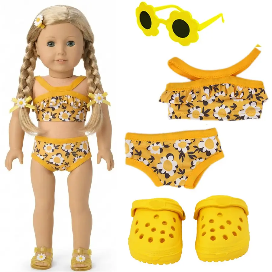 5pcs Summer New 18 Inch Doll Flower Swimsuit Toy Set, Cute Doll Dress Toy Set, Suitable for 43cm Girl Dolls, Includes Bikini Swimwear, Doll Outfit, Doll Clothes