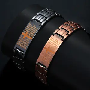 Men's Alloy Magnetic Bracelet with Cross Charm Strong Magnetic Beads Adjustable Brown Toned Link Design Daily Wear Gift for Dad Boyfriend Halloween Thanksgiving Durable Magnetic for Men