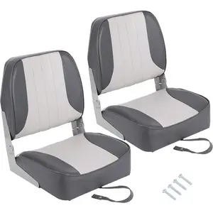 Folding Boat Seats Low Back 2 Pack, Waterproof Marine Chairs with Thick Cushion, 5x5 Mount for Fishing, Speedboats, Canoes