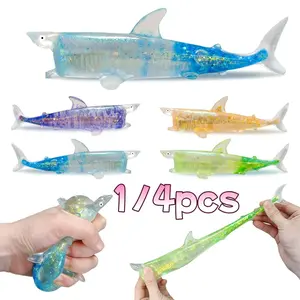 Soft Gel Shark Stress Ball Set, Cute Animal Squeeze Toy, Sparkly Ocean Sensory Toy, Perfect for Parties, Classroom Rewards, Birthday Gifts, Glitter Stress Balls