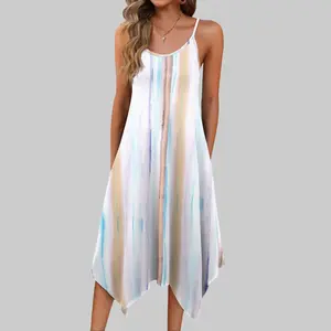 Women's Summer Midi Dress  Hawaiian Bohemian Beach Cover Up Dress Floral Spaghetti Strap Casual Dress with Pockets