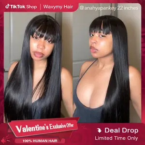 Wavymy Breathable Cap Wear Go Realistic Glueless Blunt Cut Straight Wig With Bangs Natural Minimalist Long Wig 100% Human Hair