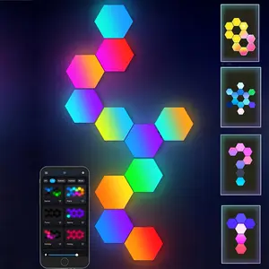 10-Pack Modern RGBIC Smart Hexagon LED Light Panels - Wall Mounted, App Control, Remote Included, Music Sync, DIY Projector-Compatible, Individually Addressable for Gaming Room, Bedroom Decor