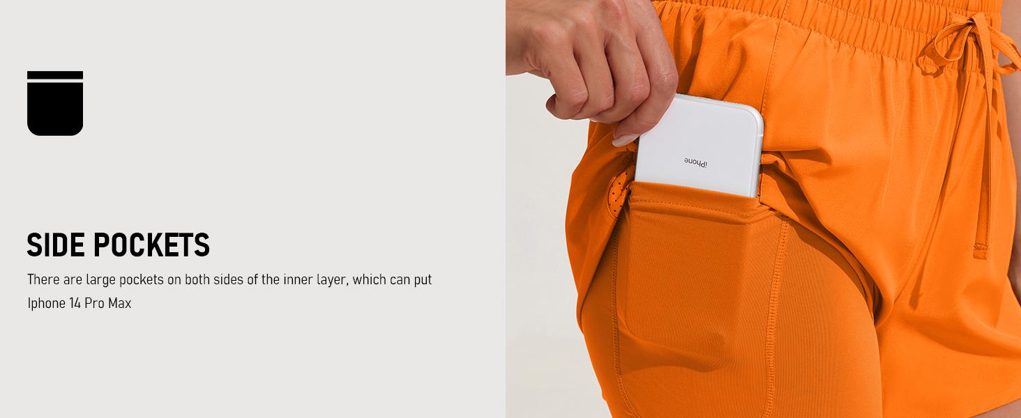 PINSPARK Women's Running Shorts 5" Liner Athletic Workout Shorts Hiking 2 in 1 Quick Dry Short with Pockets Lemon Green