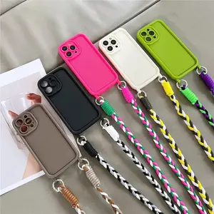 Solid-Color Minimalist Crossbody Strap Case for IPhone 17 16 15 14 Plus 13 12 11 Pro Max with Shock Protection, Adjustable Phone Lanyard