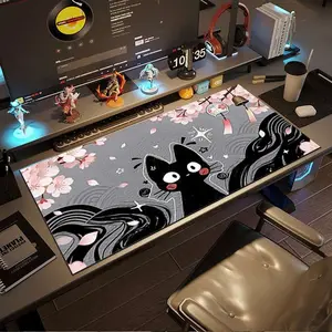 Large Anti-Slip Rubber Mouse Pad, Cherry Blossom Bell Cat Illustration, Gaming Office Desk Mat, Perfect Holiday Gift