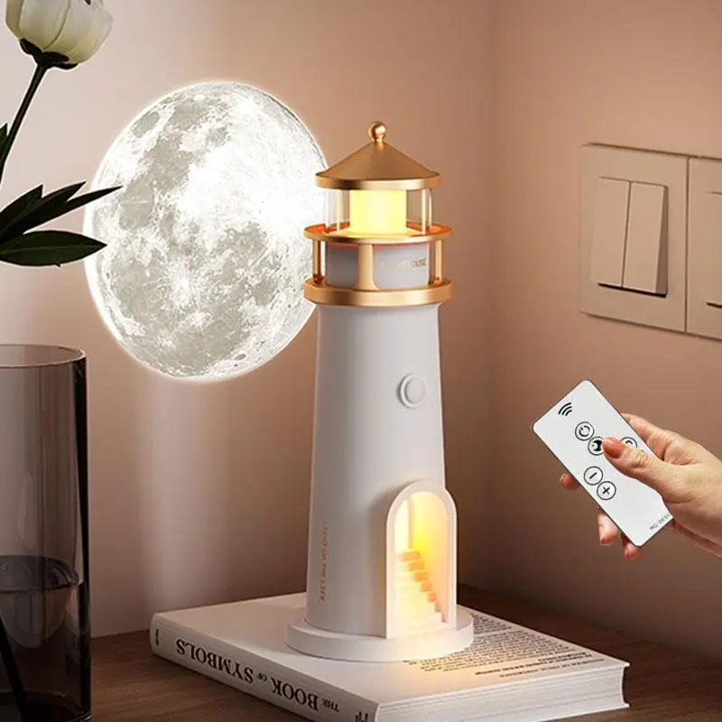 Lighthouse Projector Lamp with Moon Projection and Remote Control, Lighthouse Decoration with LED Ambient Lighting, Moon Projector, Lighthouse Lamp, Atmosphere Light, Perfect Gift for Christmas, Halloween, Birthday, Thanksgiving, and Valentine's Day