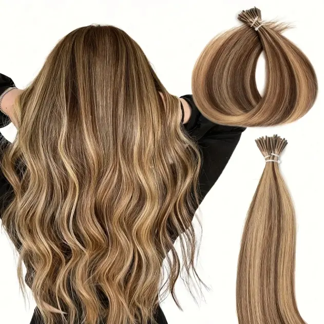 Blonde I-Tip Human Hair Extensions, 12-28 in Silky Straight Remy Hair, 50 Pcs/30g Pack, Keratin Pre-Bonded Volumizing Pieces, Volumizing Human Hair Extensions & Pieces