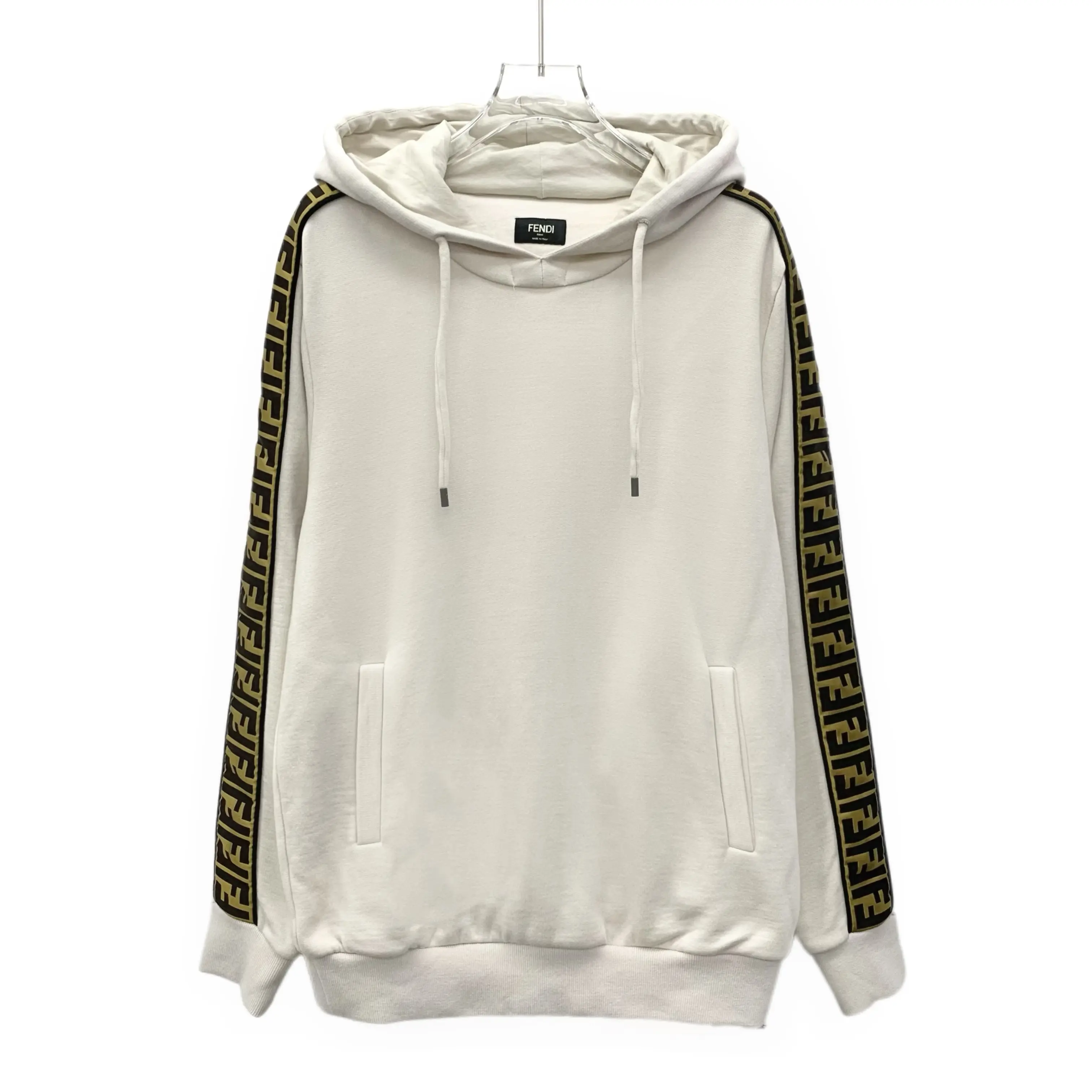 RDLT— Fendi Off-White Side Logo Wool Hooded Sweatshirt Size 44