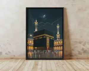 Kaaba At Night Print, Sacred Mecca Wall Art, Masjid Al-Haram Night View Poster, Spiritual Islamic Decor, Religious Middle East Artwork, Elegant Gift For Ramadan, Eid, Home Decoration