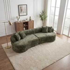 114" Modular Curved Cloud Couch, Oversized Sectional Sofa for Living Room Modern Boneless 4-Seater Luxury Plush Boucle with Deep Seat Ideal for Living Room Office Apartment No Assembly, Green