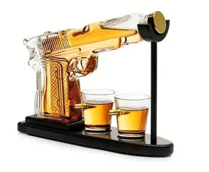 Whiskey Gun Decanter Set with 2 Shot Glasses - Christmas Birthday Pistol Personalized Gifts Decanter Sets for Men Who Have Everything, Whiskey Gifts for Men Dad, for Father, Husband, Brother & Boyfriend, Christmas