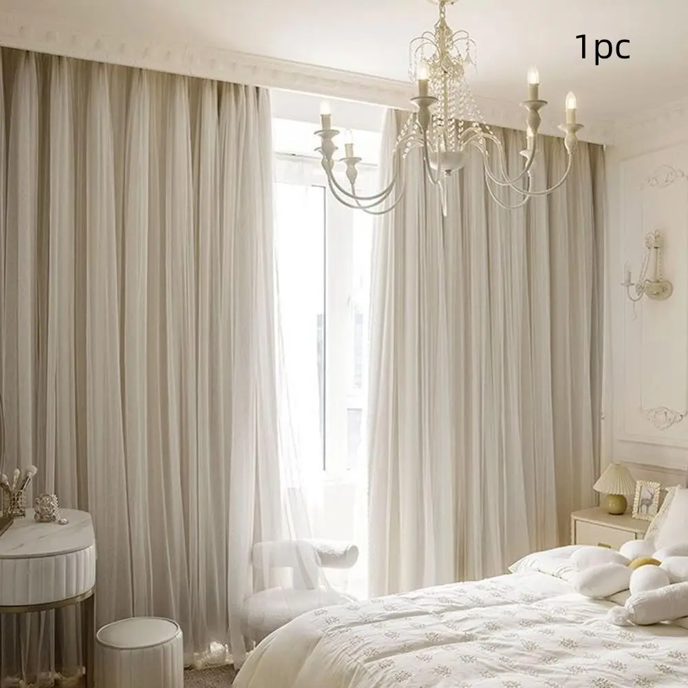 1pc Princess Style Double Layer Decorative Curtains, Embossed Surface Light Blocking Drapes for Bedroom Living Room Dining Room Window Curtain Home Decorative Curtain