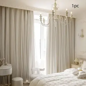 1pc Princess Style Double Layer Decorative Curtains, Embossed Surface Light Blocking Drapes for Bedroom Living Room Dining Room