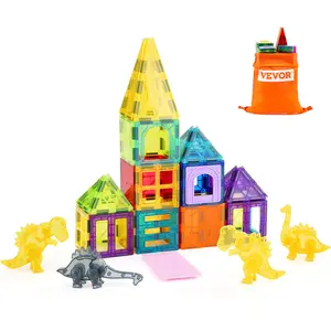 【DealsForYouDays】VEVOR 56 PCS Dinosaur-Themed Magnetic Tiles Building Toy - 3D Magnet Blocks for Kids, Father's Day Gift, Dinosaurs