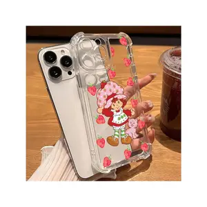 S-Strawberry Pink Shortcake Doll Phone Case For IPhone 16 15 14 13 12 11 Mini Pro Max X XR XSMax 7 8 Plus Shockproof Transparent