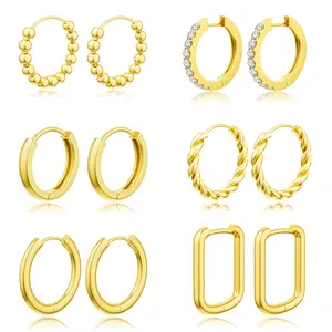 【Buy one earring, get six earrings】Tewiky 6 Pairs 14K Gold Plated Hoop Earrings Set for Women - 14K Gold Plated Hypoallergenic Huggie Hoops Earring Lightweight Chunky Open Earrings Trendy Jewelry Dainty Gift For Valentine's Day gifts
