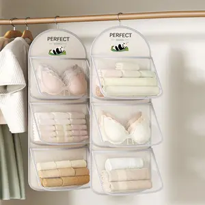 Three-Layer Hanging Storage Bag for Underwear Socks Bras, Transparent Pocket Design, Multi-Layer Organizer for Dorm Home Wall Mount