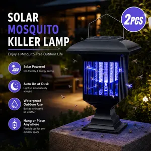 2 Pcs Solar Mosquito Zapper Lamp Outdoor Waterproof Lantern Style, Bug Repellent Outdoor, Insect Control Light with White and UV Mode, Hanging Handle Solar Bug Zapper Outdoor, Patio Bug Zapper for Backyard, Garden, Porch, Camping and Outdoor Evening Use