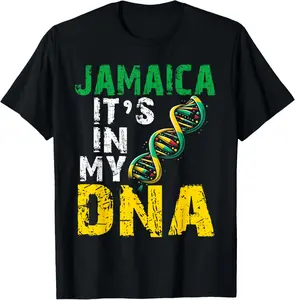 Jamaican Heritage Graphic T-Shirt for Men & Women, Distressed 'It's In My DNA' Flag Tee, Soft Cotton Short Sleeve Vintage Tops