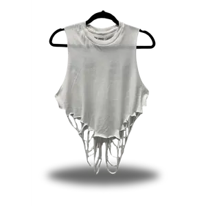 TheDriveClothing Road Rash White Crop Tank Top 2.0 – Hand Cut Sleeveless Crop, Unisex Cotton Tank, Custom Streetwear Gym Top, Raw Edge Casual Wear