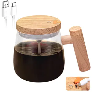 Rechargeable Self Stirring Coffee Mug + USB Cable, 400ML High Borosilicate Glass Mixing Coffee Mug Rotating Home Office Travel Stirring Cup Suitable for Coffee/Milk/Protein Powder