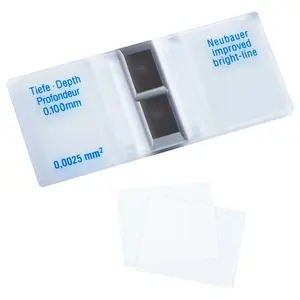 Hemocytometer Cell Counting Chamber,Improved Neubauer Blood Counting Chamber with Bright Line and 2 pcs Cover Glass Plates