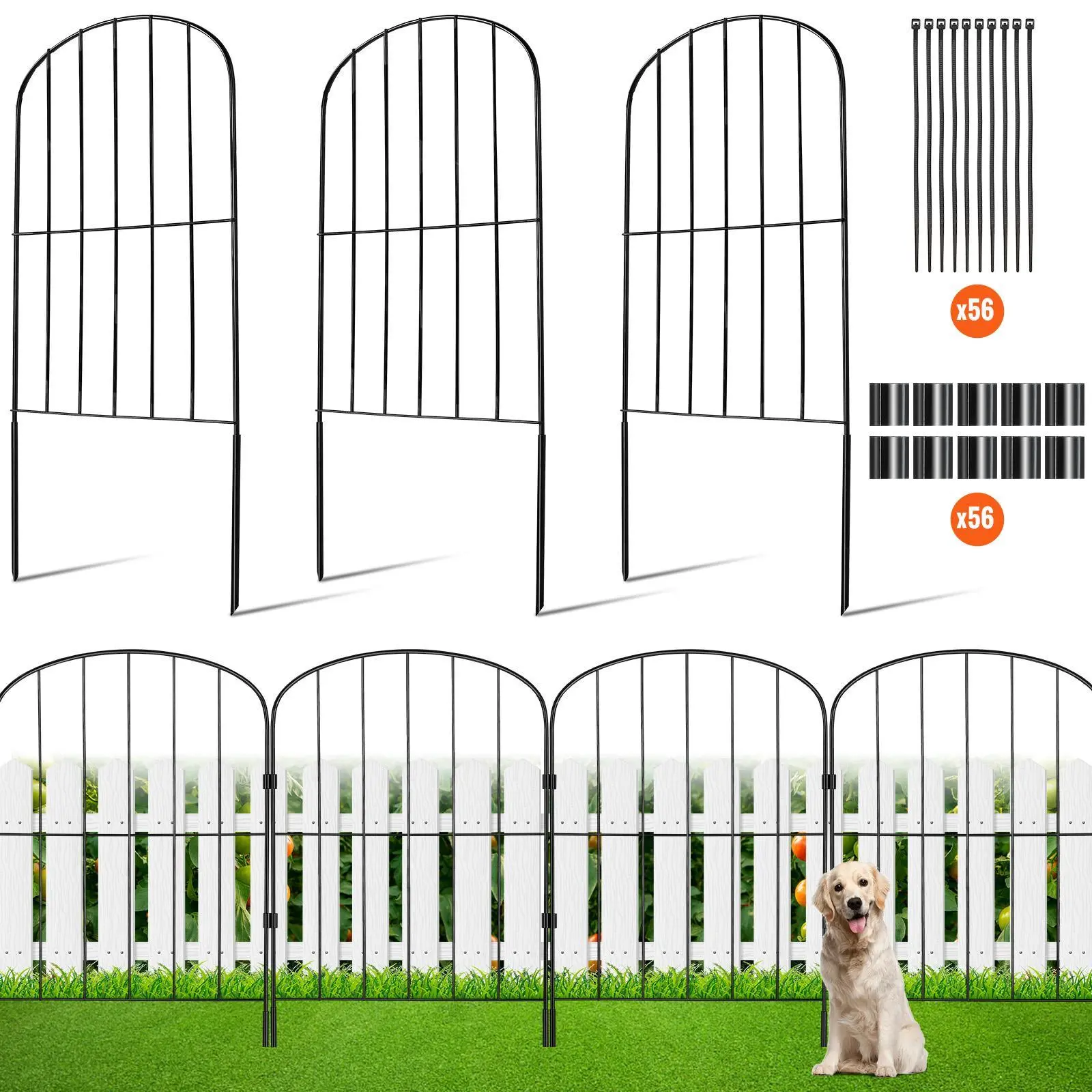 VEVOR Garden Fence,  24in(H) x30ft(L) Animal Barrier Fence, Underground Decorative Garden Fencing with 2 Inch Spike Spacing, Metal Dog Fence for the Yard and Outdoor Patio, 28 Pack#BackToSchool