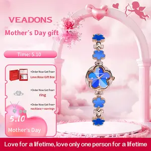 【Mother’s Day gift】Lucky Five-Leaf Clover Jewelry Bracelet Watch  the perfect choice for wives, girlfriends, and family. Comes with a rose-box gift set including a ring, or a heart-shaped gift box with a ring, earrings, and necklace three-piece set.
