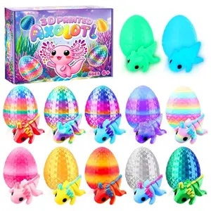 Mothers Day Gift 24pcs Easter 3D Printed Animals Axolotl Figurines with 3D Printed Eggs Mini Fidget Toys for Kids Boys Girl Easters Basket Stuffers School Classroom Prizes Egg Hunt Party Favors Gifts