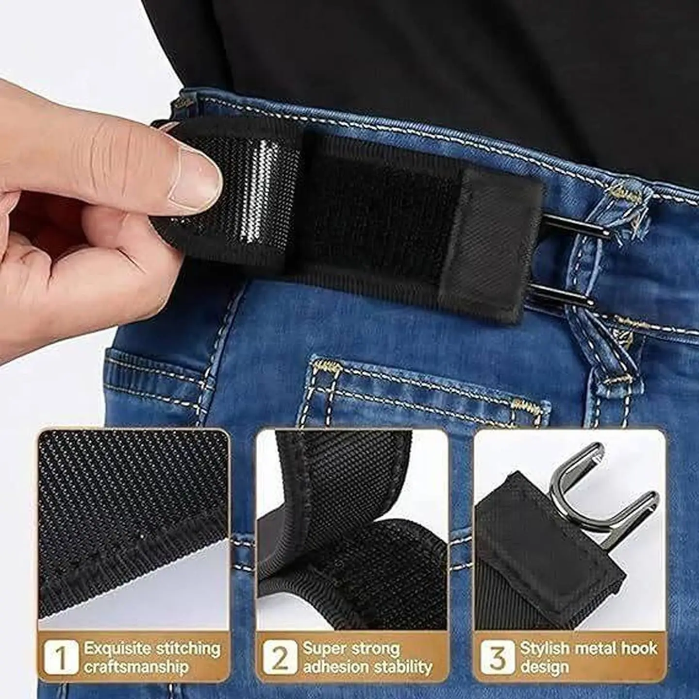 Two-piece set with free shipping, convenient adjustable iron hook lazy belt, equipped with Velcro nylon buckle and neutral Velcro waist buckle