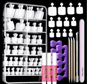 Teenitor White Press on Toenails for Women with Nail Glue, 120pcs White Toe Nail Press ons Acrylic Toenail Kit, Toe Nail Tips Square, Fake Toe Nails Glue on Toe, False Toenails for Missing Toenail