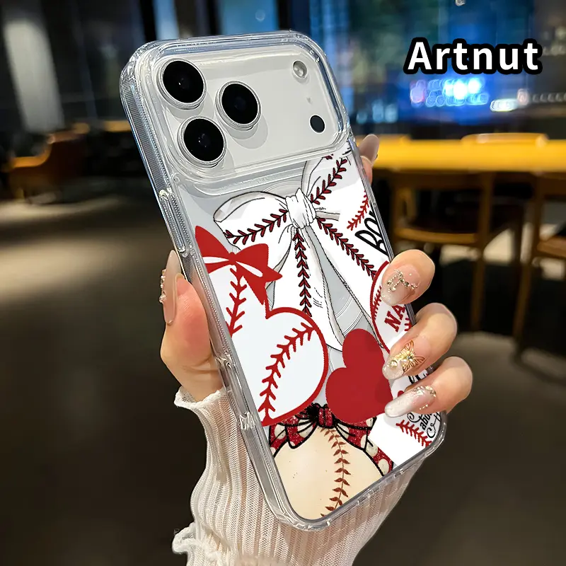 Magnetic Acrylic Back Smartphone Case with Crystal Baseball Love Bow Pattern - Shockproof, Ultra Thin Cellphone Cover for iPhone 17 Pro Max,16 Plus,15,14,13,12,11,Air E - Handheld Protection Gift for Teens