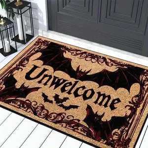 Halloween Themed Door Mat, Creative Design Bat Pattern Non-slip Floor Mat, Decorative Carpet for Home Living Room Bedroom Kitchen Outdoor Garden, Decorative Rug