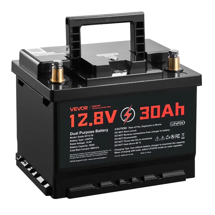 【Summerfinds】【Deals For You Days】VEVOR 12V 30Ah Dual Purpose LiFePO4 Lithium-Ion Battery, 600 CCA Group 47, Built-In Smart BMS, Car Start-Stop Engine Starter & Deep Cycle Battery for Automotive, Trolling Motor