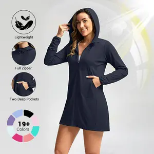 Women's UPF 50+ Sun Protection Swim Crochet Bikini Cover Up Hoodie Long Jacket SPF Lightweight Beach Cover Ups for Women