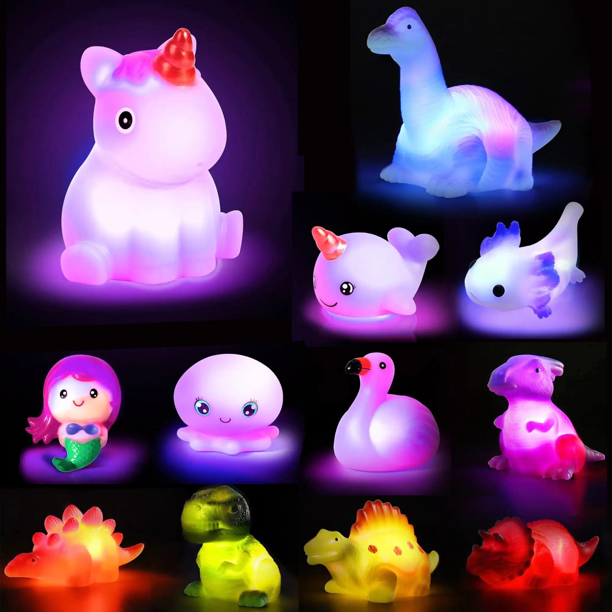 Lihgt-up Bath Toy,Cute Dinosaur Mermaid Animal Model Toys for Kids Ages 4-8,Glow in the Water Toys for Birthdays, Ideal for Shower, Bathtub, Swimming