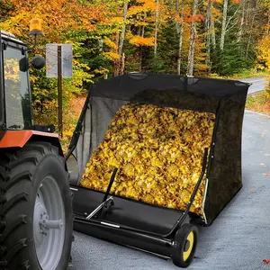 44-in Tow-Behind Lawn Sweeper, Large Capacity Hopper Bag Leaf & Grass Collector with Hand-Adjusted Sweeping Height, Dumping Rope, Folding Storage for Any Terrain Debris Pickup