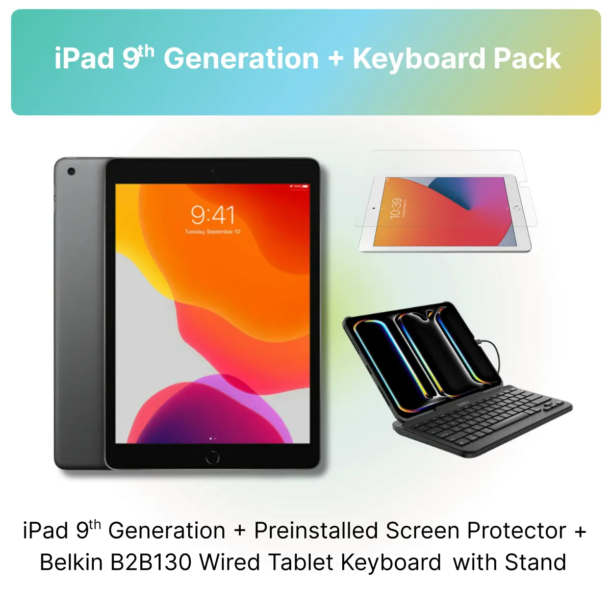 Refurbished iPad 9th Gen (WiFi) + Belkin Keyboard (Lightning Connector) - Excellent Condition with 1-Year Warranty by Plug
