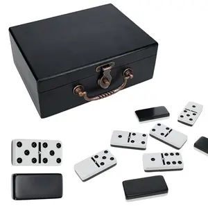 WE Games Double 6 Dominoes, Two-toned Black & White with Spinners in Black Stained Wooden Treasure Box