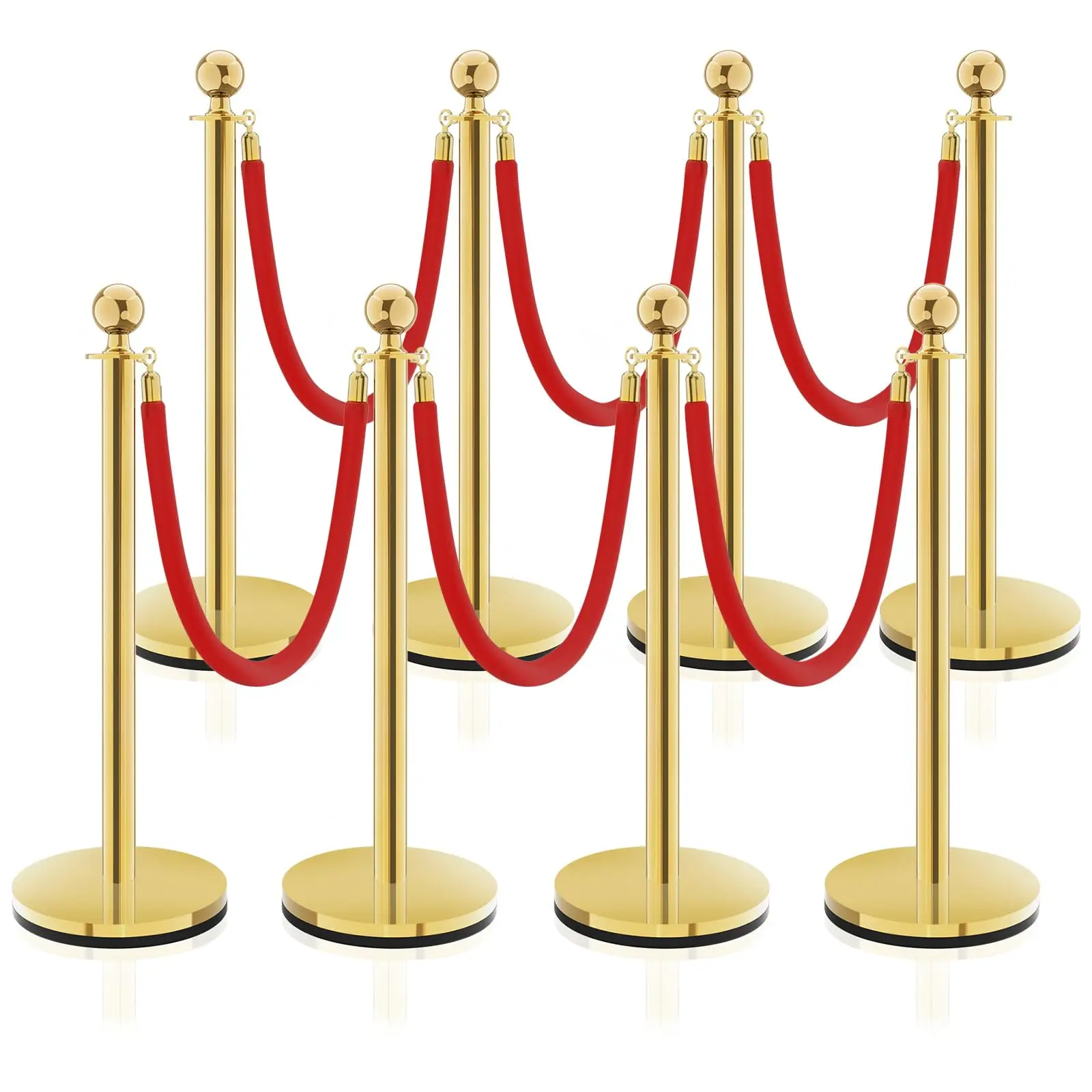 SHAREWIN Gold Stanchions with Red Velvet Ropes, Commercial Crowd Control Barriers, Waterproof Rustproof Stainless Steel Queue Poles for Hotel, Museum, Theater, Club & Exhibition Hall Use