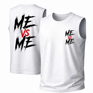 Men's Cotton Sleeveless Tank Top - Soft "Me Vs Me" Printed Menswear Garment, Casual Streetwear Crew Neck Fabric Top for Men, Ideal for Spring and Summer