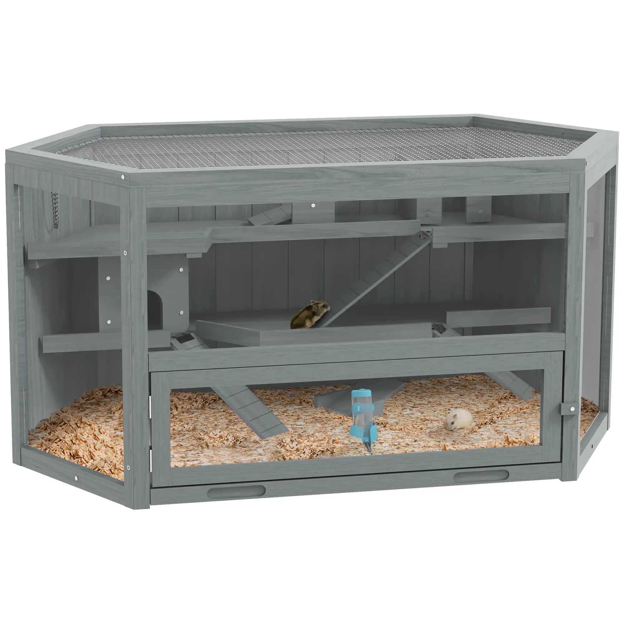 PawHut 3-Tier Extra Large Wooden Hamster Cage with Seesaws, Small Animal Cage and Habitat, Mice, Rat, Gerbil, & Hamster Habitat, Ladder, Feeding Bowl, Openable Top and Front Door