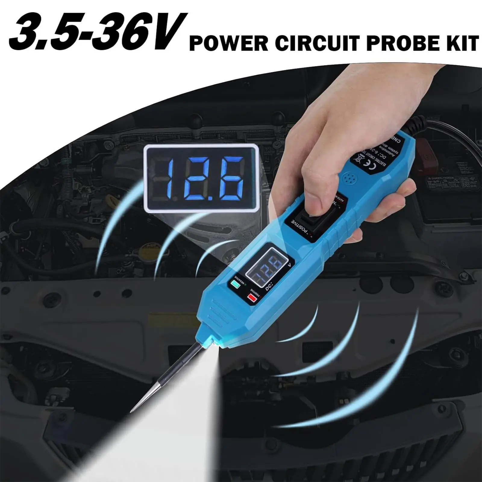 Power Circuit Probe Tester, 12V 24V Digital LCD Automotive Voltage Test Light, 15ft Cable Short Circuit Finder & Diagnostic Tool for Cars Trucks Voltage Check Tool Dc Circuit Tester
