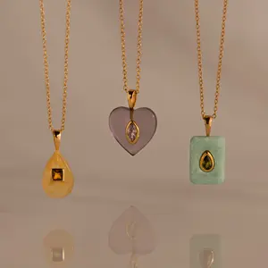 Birthstone Crystal Necklace by Caitlyn Minimalist - 18K Gold Plated Gemstone Pendant Necklace - Personalized Jewelry - Birthday Gift for Her.